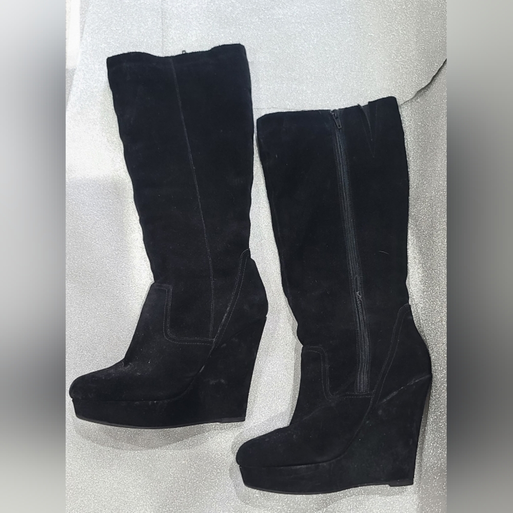 Steve Madden Suede Leather Kristinn Black Wedge Boots